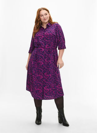 FLASH - Skjortekjole med print, Pink Blue AOP, Model image number 2