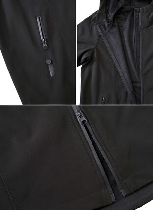 Kort softshell jakke med aftagelig hætte, Black, Packshot image number 4