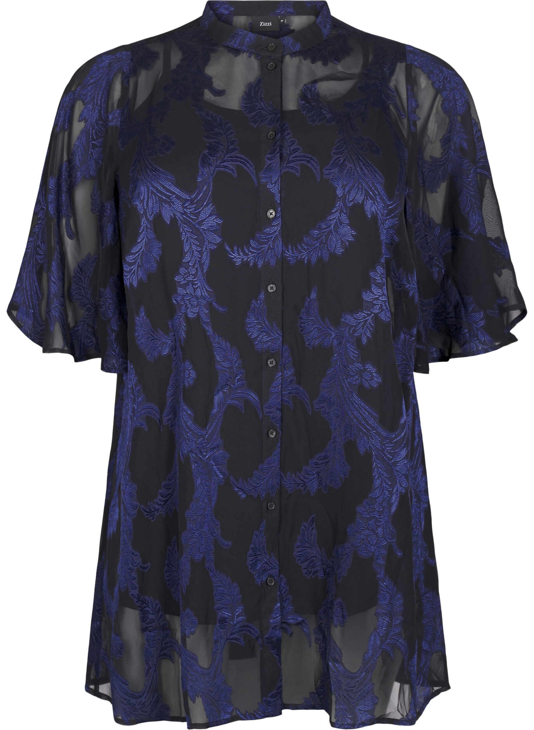 Zizzi Chiffon tunika med jacquard m&oslash;nster, Evening Blue, Packshot image number 0