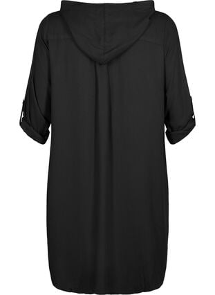 Skjortekjole i viskose med hætte og 3/4 ærmer, Black, Packshot image number 1