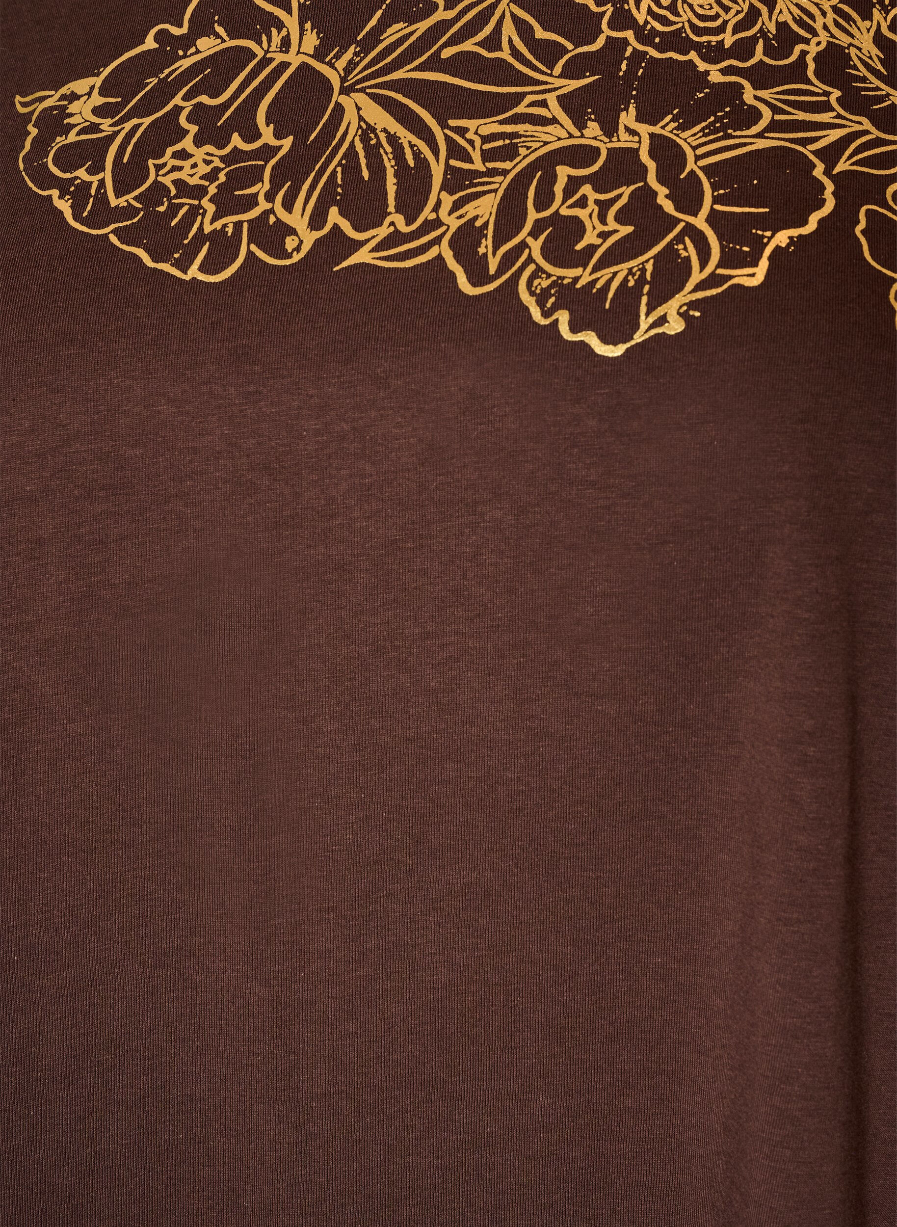 ZizziT-shirt i bomuld med blomstermotiv, Brun, Packshot image number 2