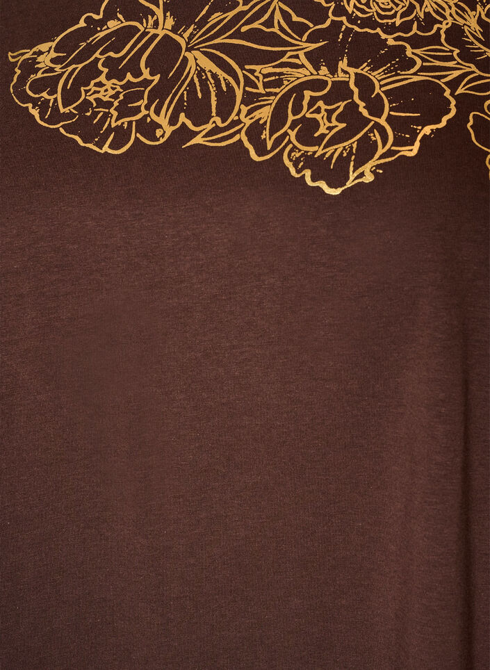 T-shirt i bomuld med blomstermotiv, Brun, Packshot image number 2