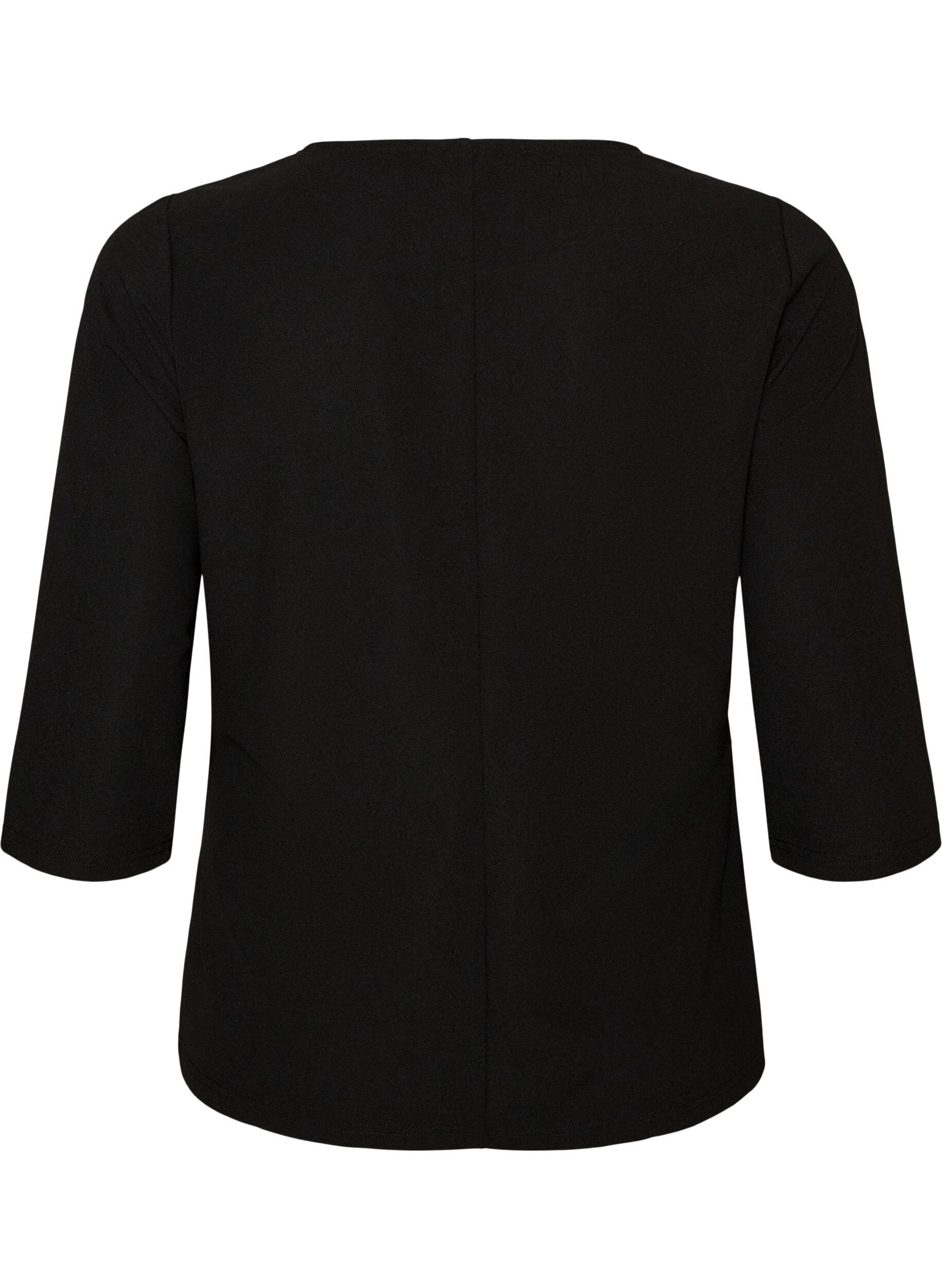 ZizziBluse med asymmetrisk drapering og 3/4 &aelig;rmer, Sort, Packshot image number 1