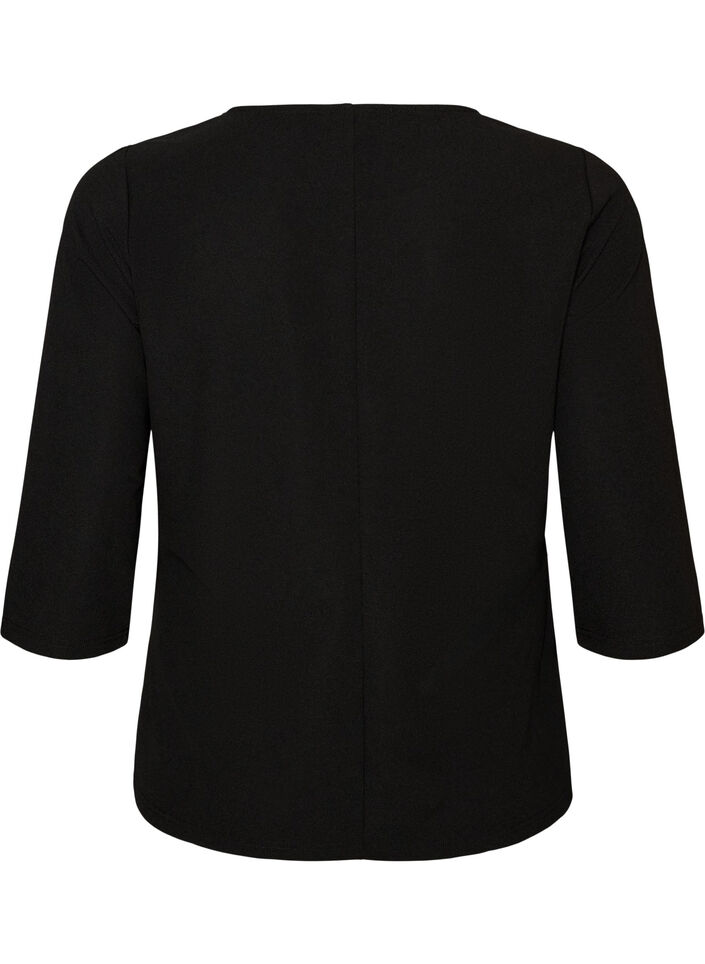 Bluse med asymmetrisk drapering og 3/4 &aelig;rmer, Sort, Packshot image number 1