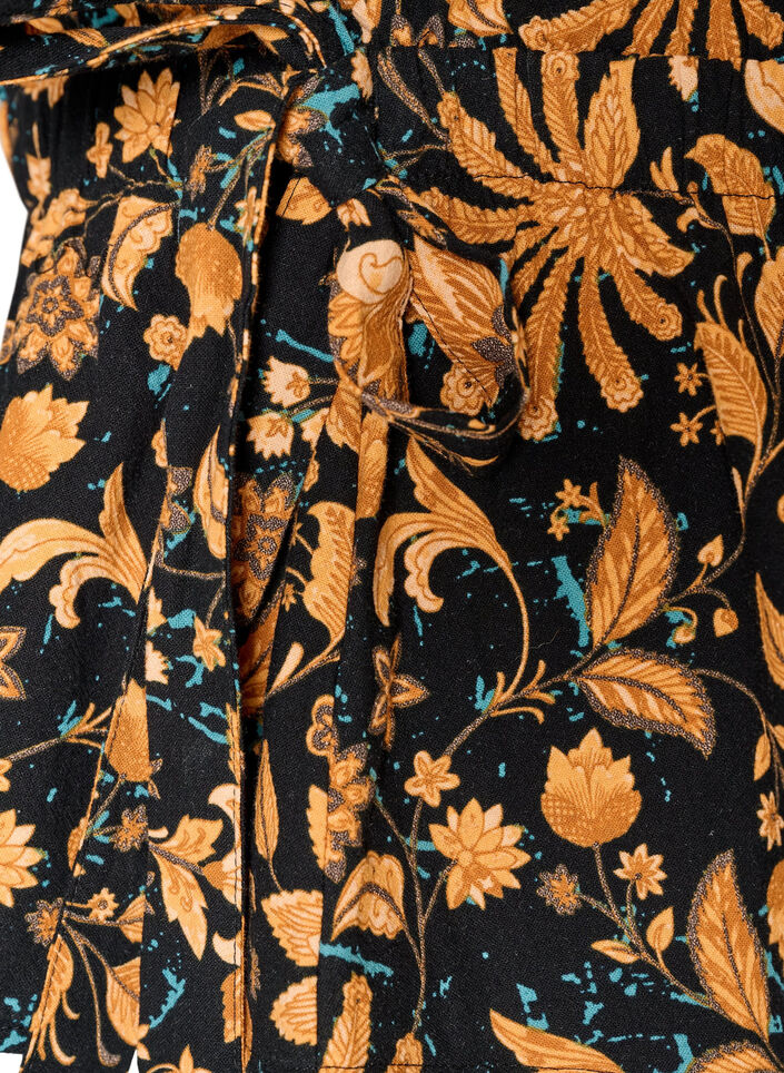 Blomstret bluse i bomuld med bindeb&aring;nd, Orange, Packshot image number 3