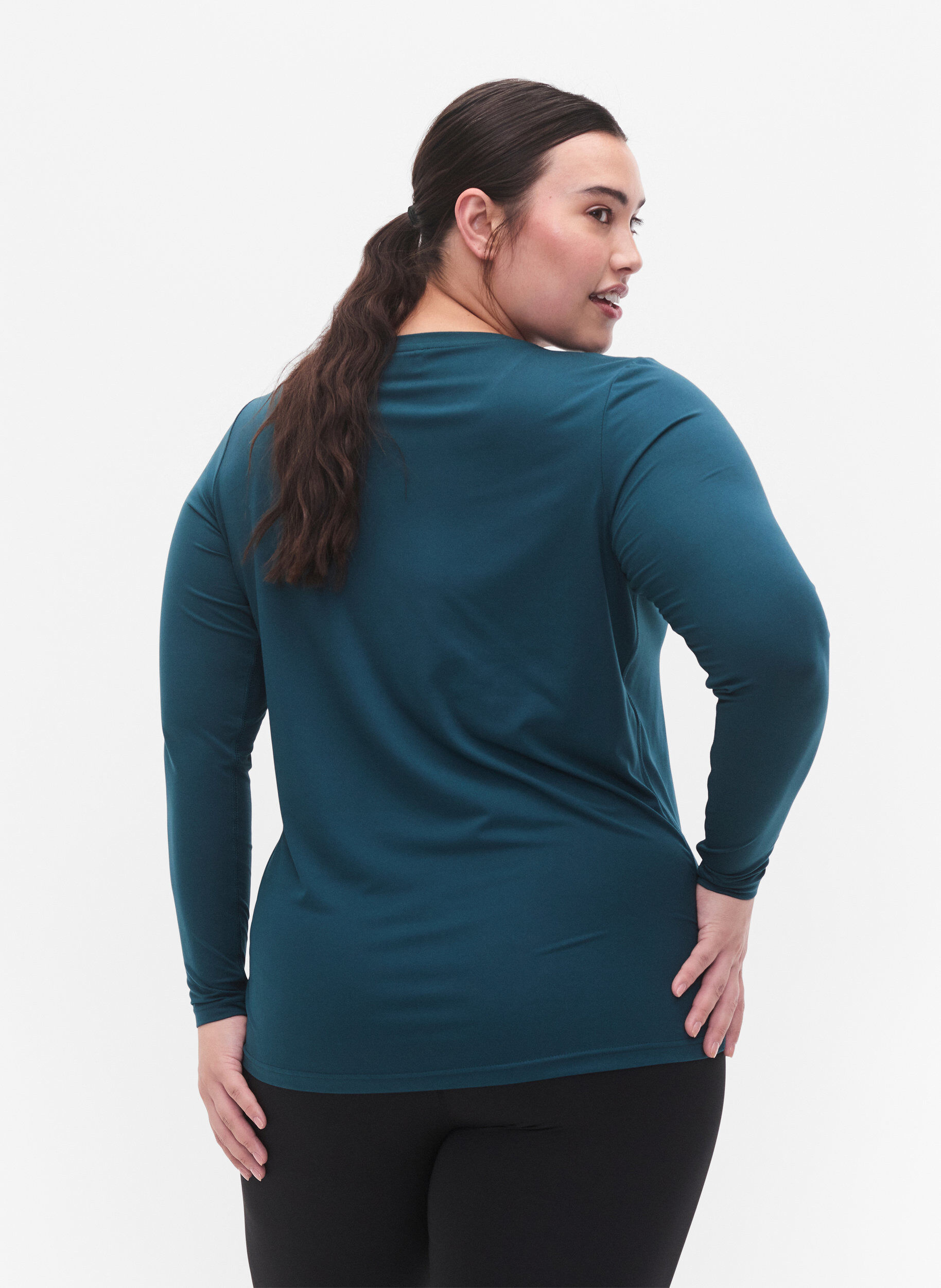 Zizzi Lang&aelig;rmet tr&aelig;ningsbluse, Deep Teal, Model image number 1