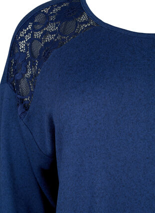 Bluse med 3/4 ærmer og blondedetalje, Medieval Blue Mel., Packshot image number 2