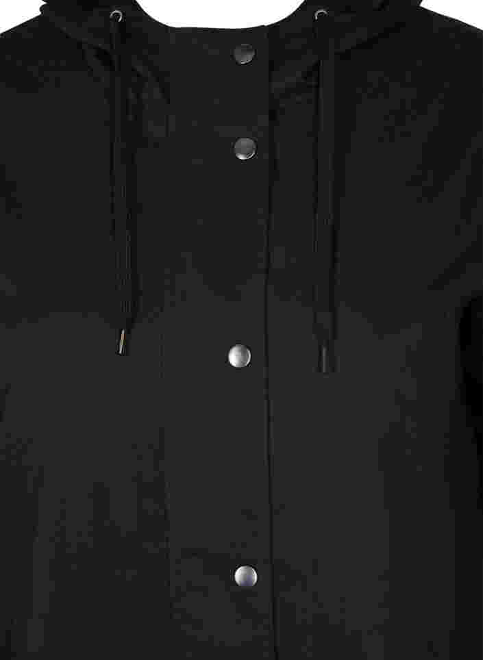 Kort parka jakke med hætte og justerbar bund, Black, Packshot image number 2