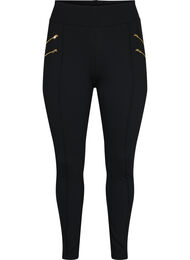 Ensfarvede leggings med lynlåsdetaljer, Black