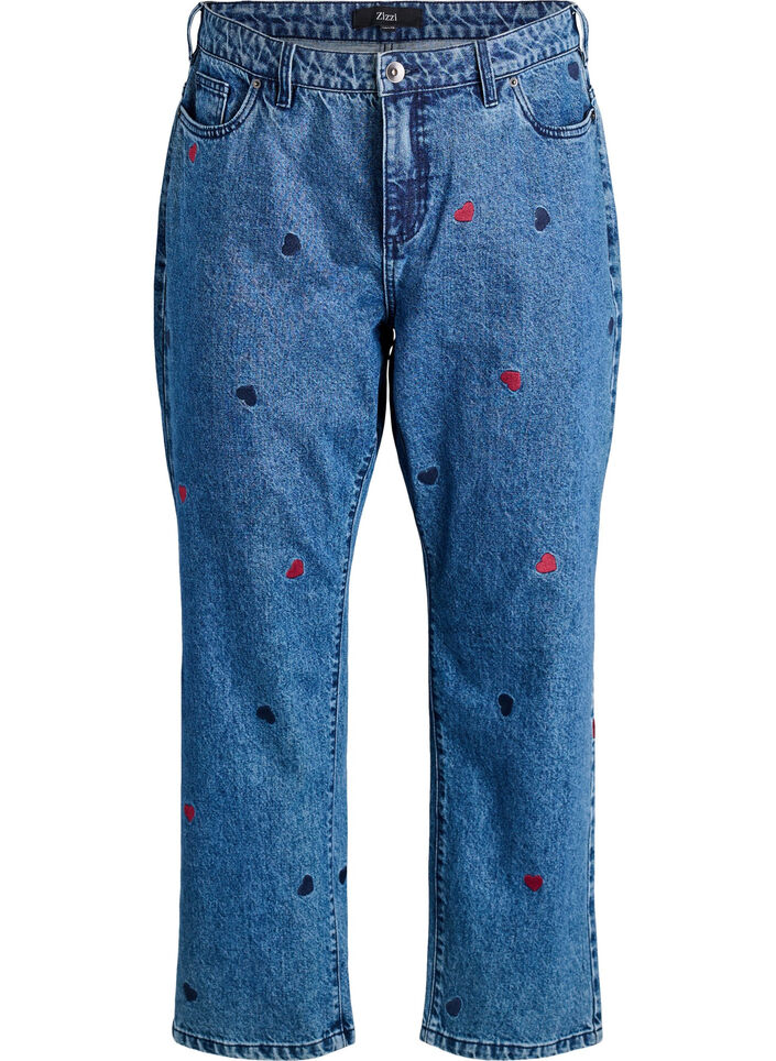 Højtaljede Gemma jeans med broderede detaljer, Blå, Packshot