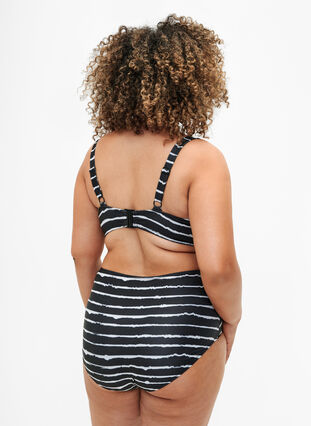 Stribet bikinitrusse med høj talje, Black White Stripe, Model image number 1