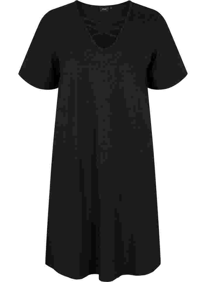Kortærmet natkjole med v-hals, Black, Packshot image number 0