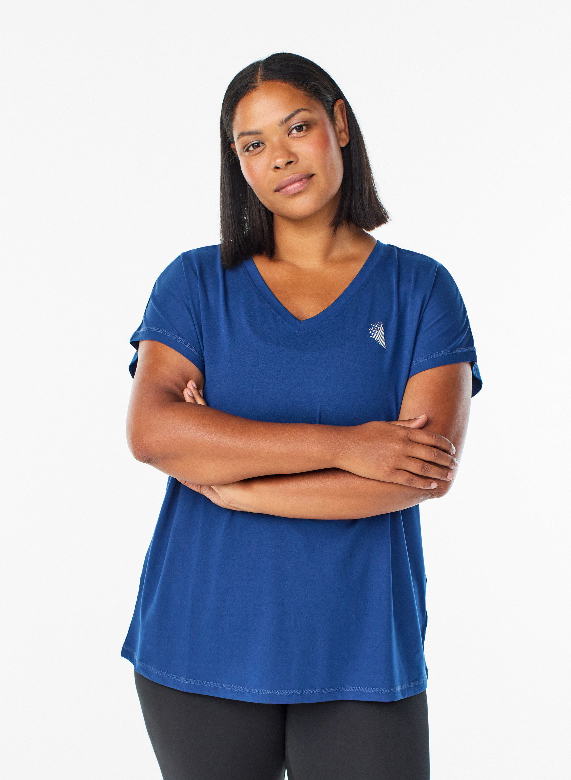 L&oslash;s tr&aelig;nings t-shirt med v-hals, Bl&aring;, Model