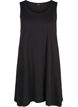 Ærmeløs bomulds kjole med a-shape, Black Solid, Packshot image number 0