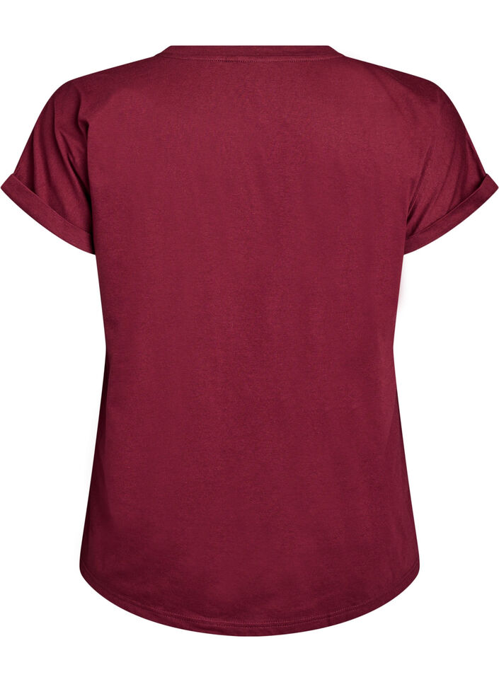 Kort&aelig;rmet t-shirt i bomuldsblanding, M&oslash;rk Bordeaux, Packshot image number 1