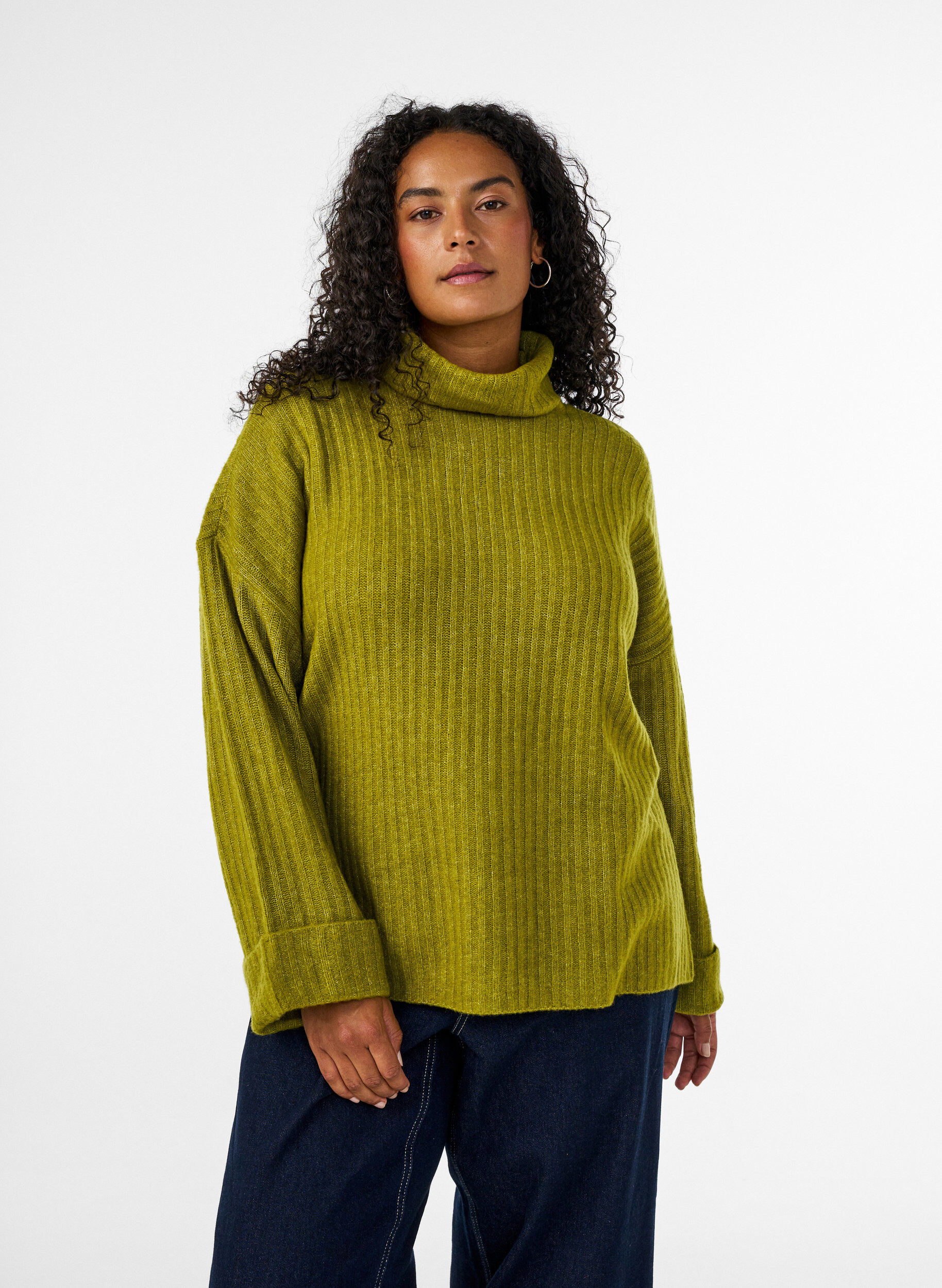 ZizziStrikbluse med rullekrave, Gr&oslash;n, Model image number 0