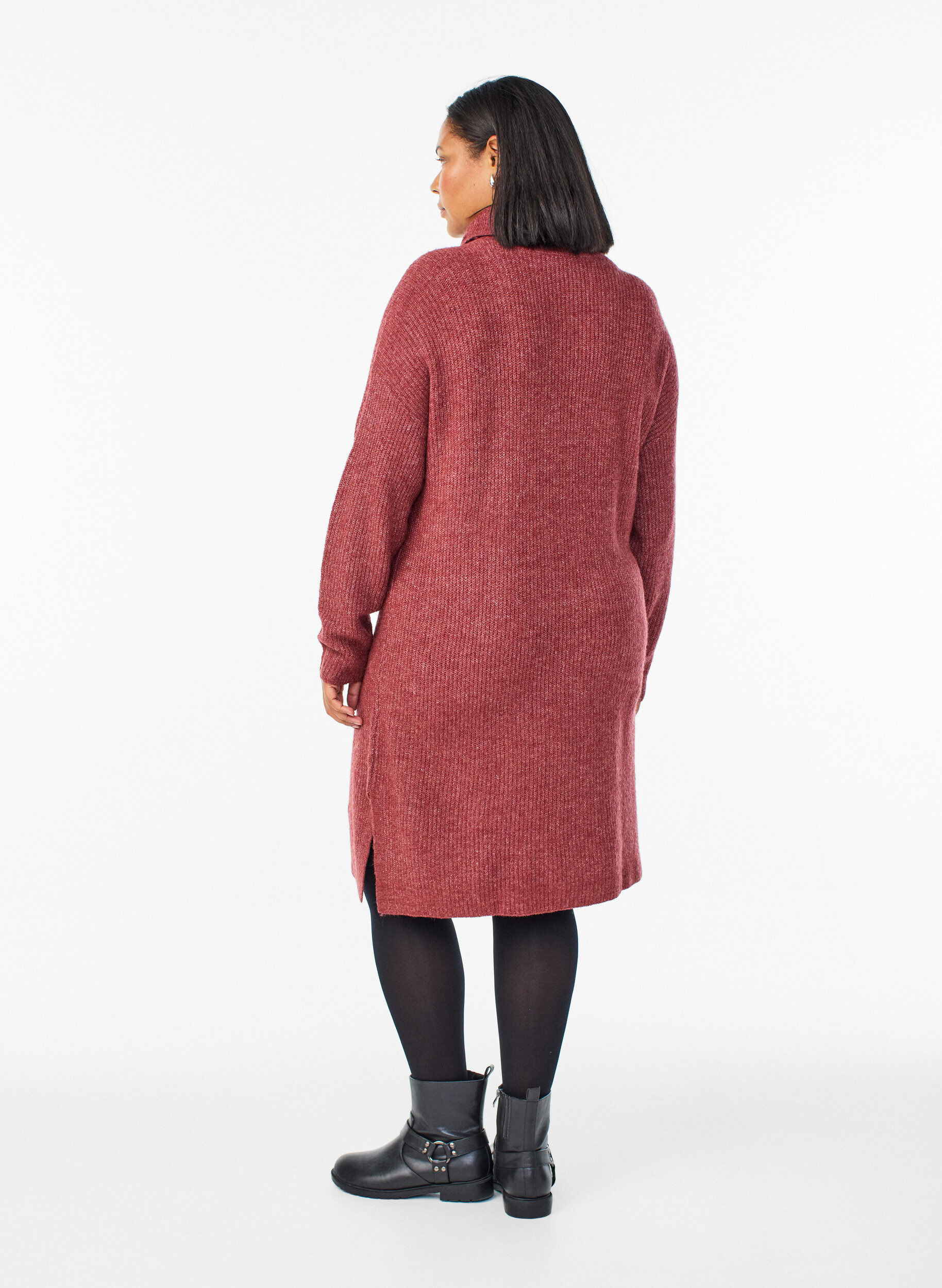 ZizziStrikkjole med rullekrave, R&oslash;d, Model image number 1