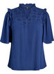 Bluse i bomuldsmusselin med broderie anglaise og 1/2 &aelig;rmer, Bl&aring;, Packshot image number 0