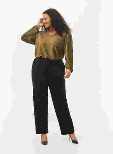 Bluse med glimmer og lange ærmer, Black Gold, Model image number 3