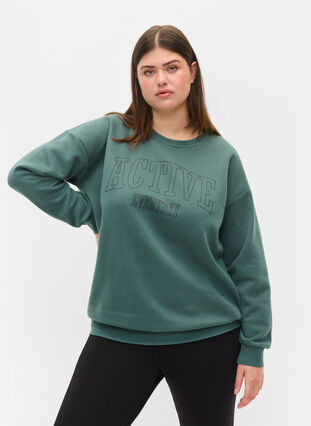 Sweatshirt med sporty tryk, Dark Forest, Model image number 0