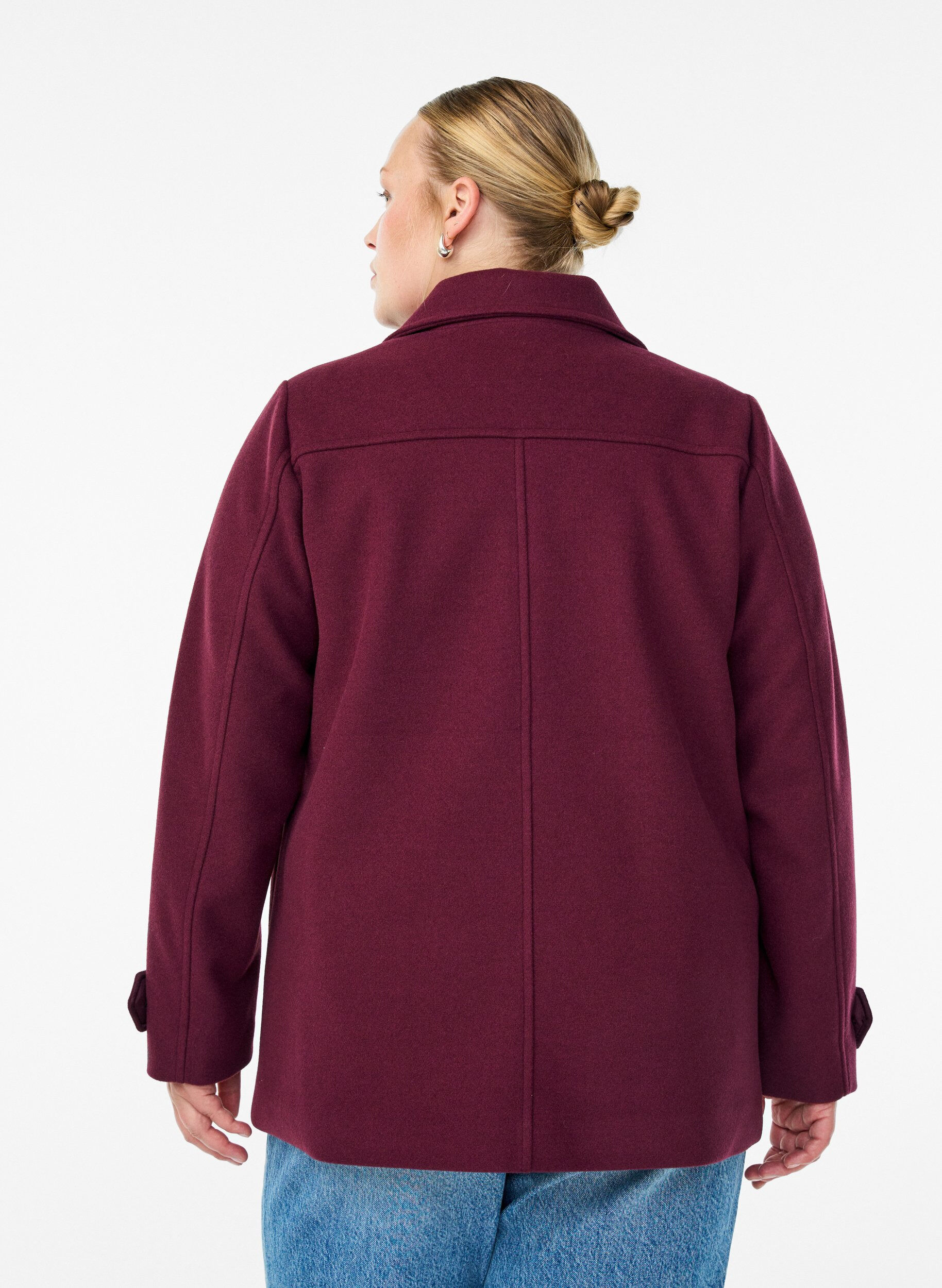 ZizziKort frakke med dobbeltradet knaplukning, R&oslash;d, Model image number 1