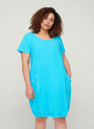 Kortærmet kjole i bomuld, River Blue, Model image number 0