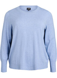 Strikbluse med rund hals, Bl&aring;