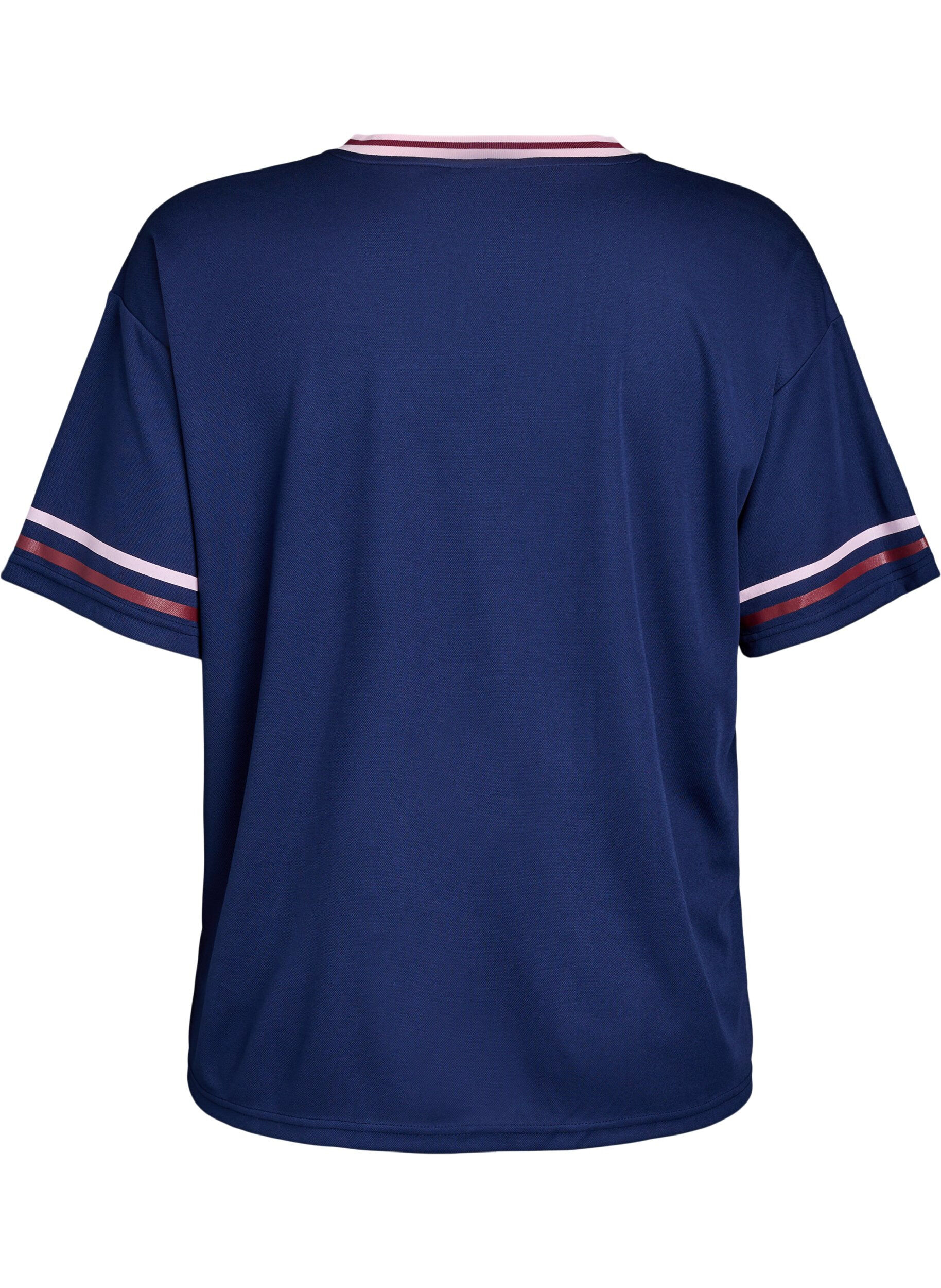 Zizzi Sporty t-shirt med striber og tekstmotiv , Bl&aring;, Packshot image number 1