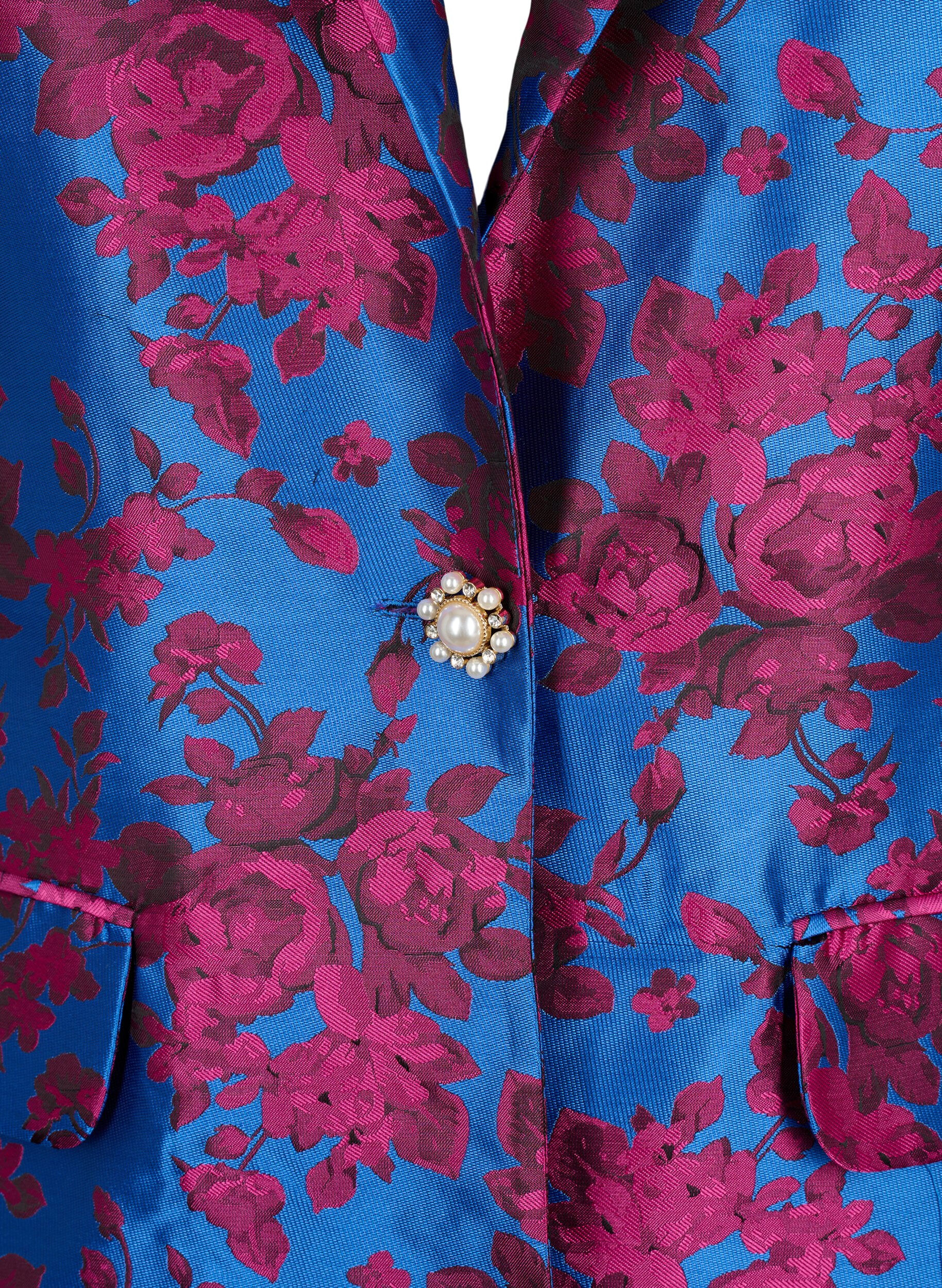 Zizzi Blomstret blazer med perleknap, Blue Quartz Jaquard, Packshot image number 2