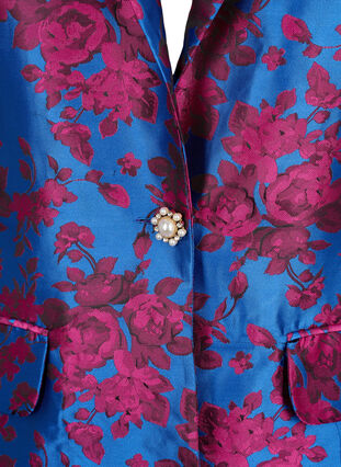 Blomstret blazer med perleknap, Blue Quartz Jaquard, Packshot image number 2