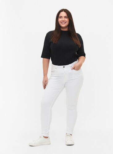Super slim Amy jeans med høj talje, White, Model image number 0