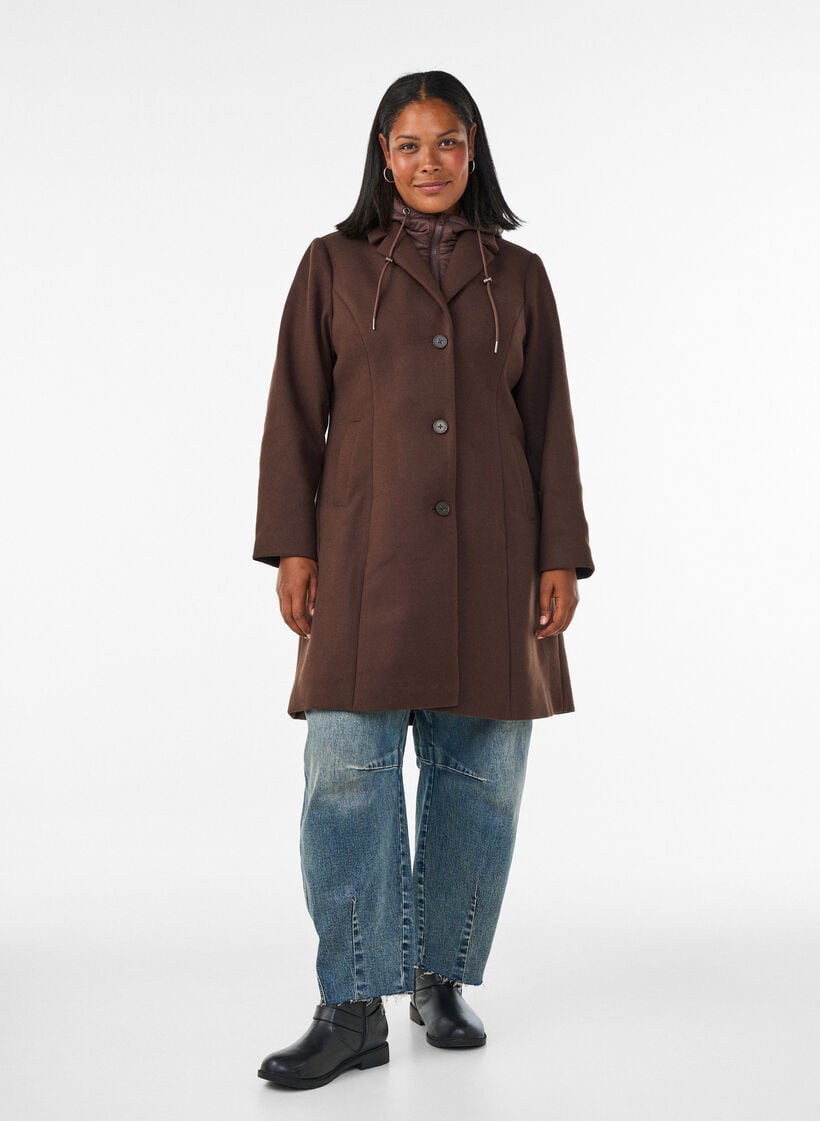 Frakke med aftagelig vatteret indsats, Brun, Model image number 1