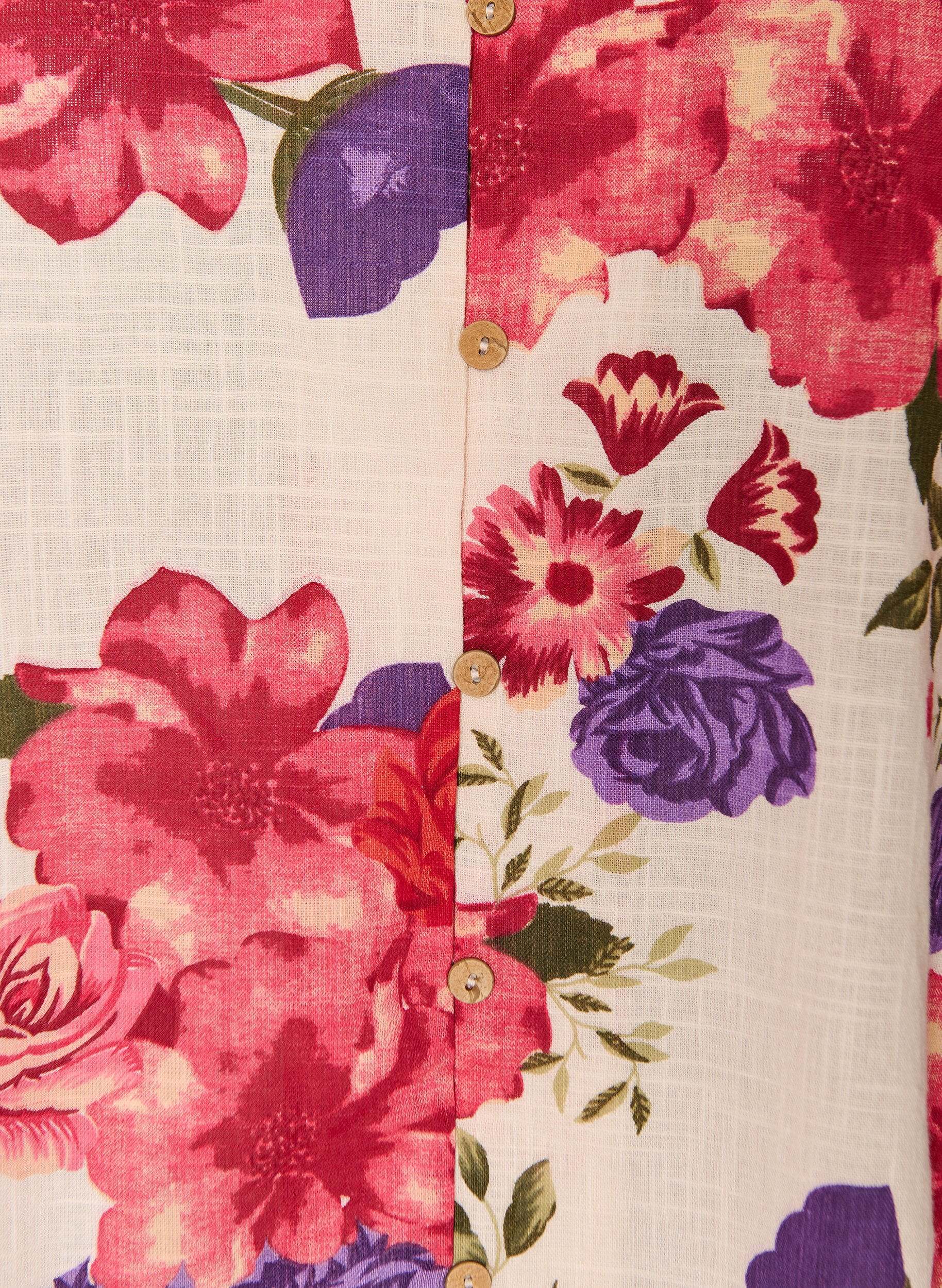 ZizziKort&aelig;rmet bomuldsskjorte med V-udsk&aelig;ring, R&oslash;d, Packshot image number 2