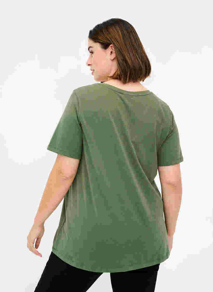 Basis t-shirt med v-hals, Thyme, Model image number 1