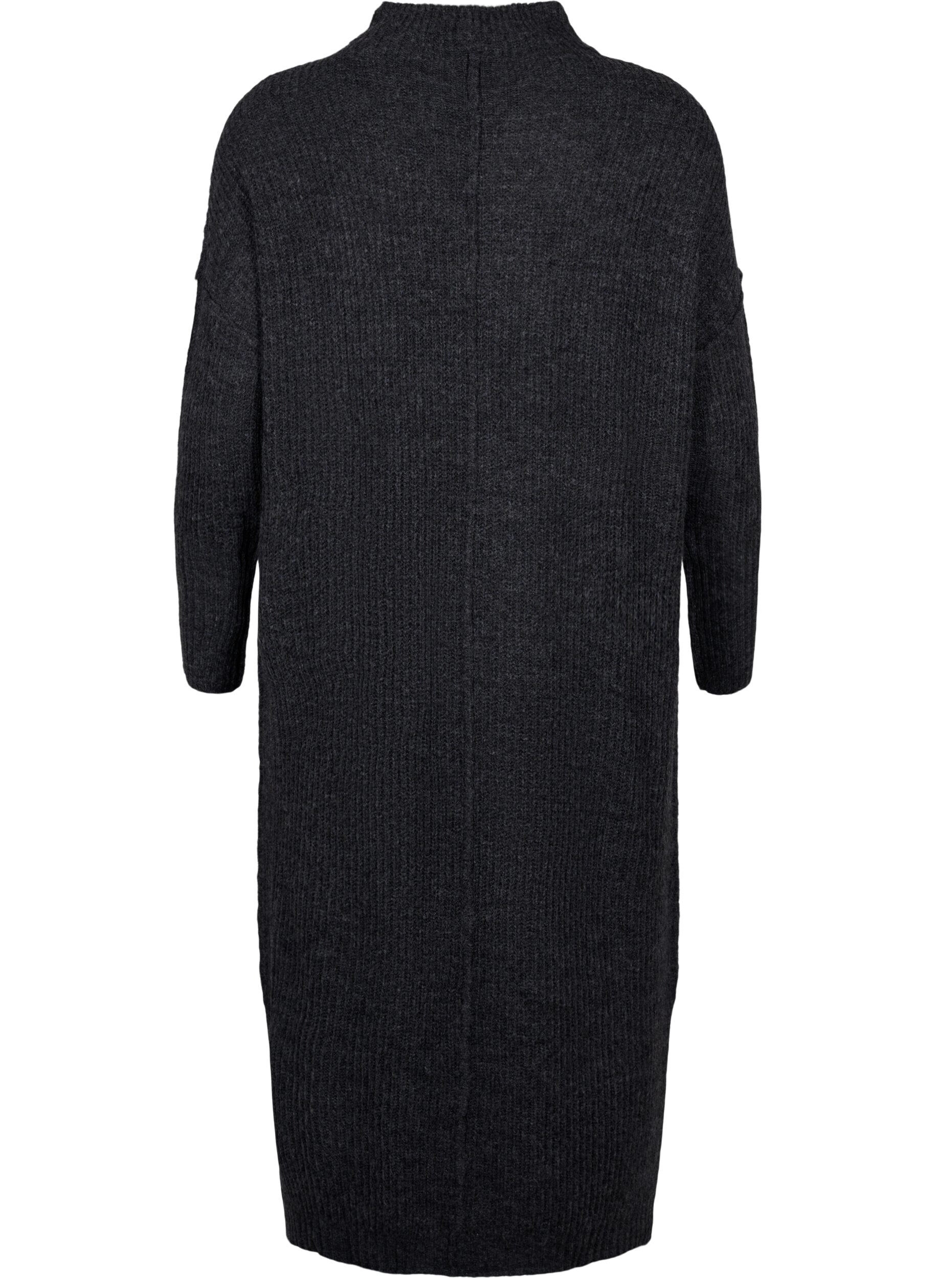 ZizziLang oversize strikkjole med slids, Gr&aring;, Packshot image number 1