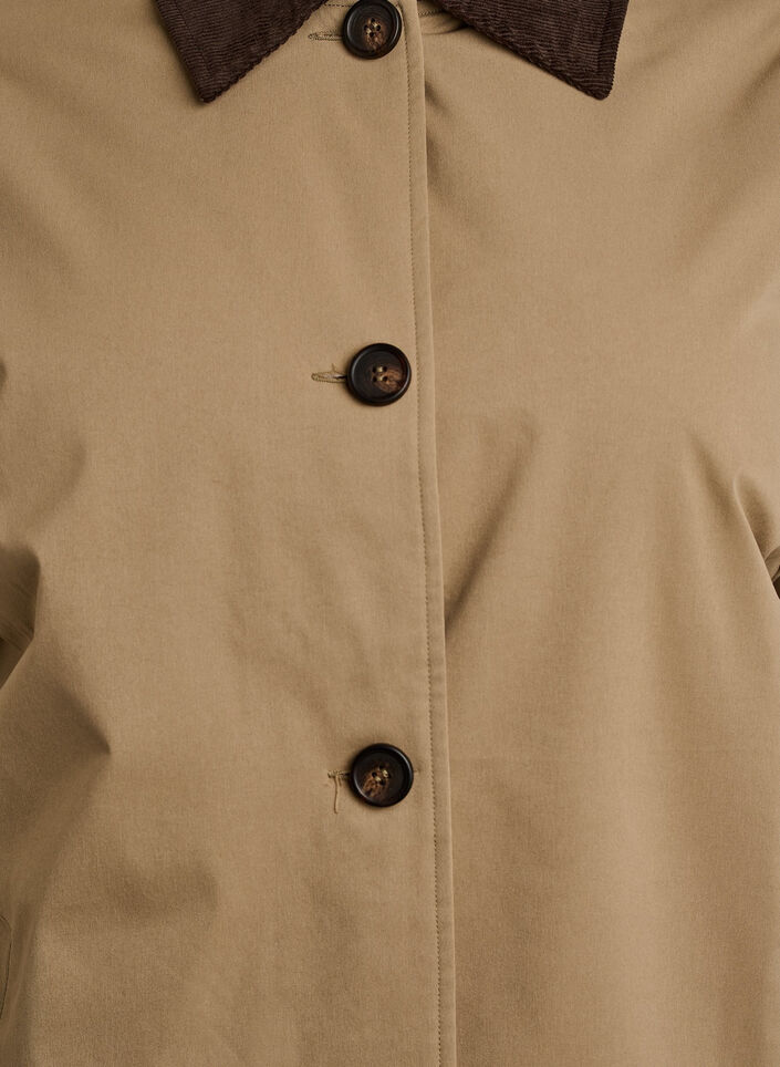 Mellemlang jakke med fl&oslash;jlskrave, Beige, Packshot