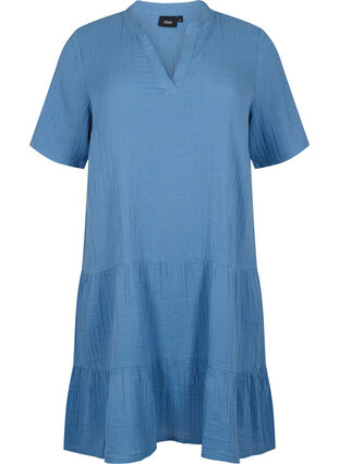 Kortærmet kjole i 100% bomuld, Moonlight Blue, Packshot image number 0