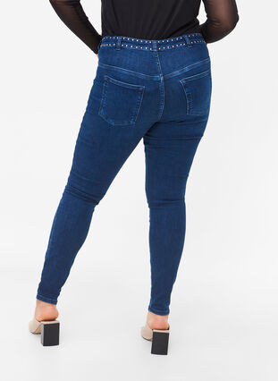 Super slim Amy jeans med nitter, Dark blue, Model image number 1