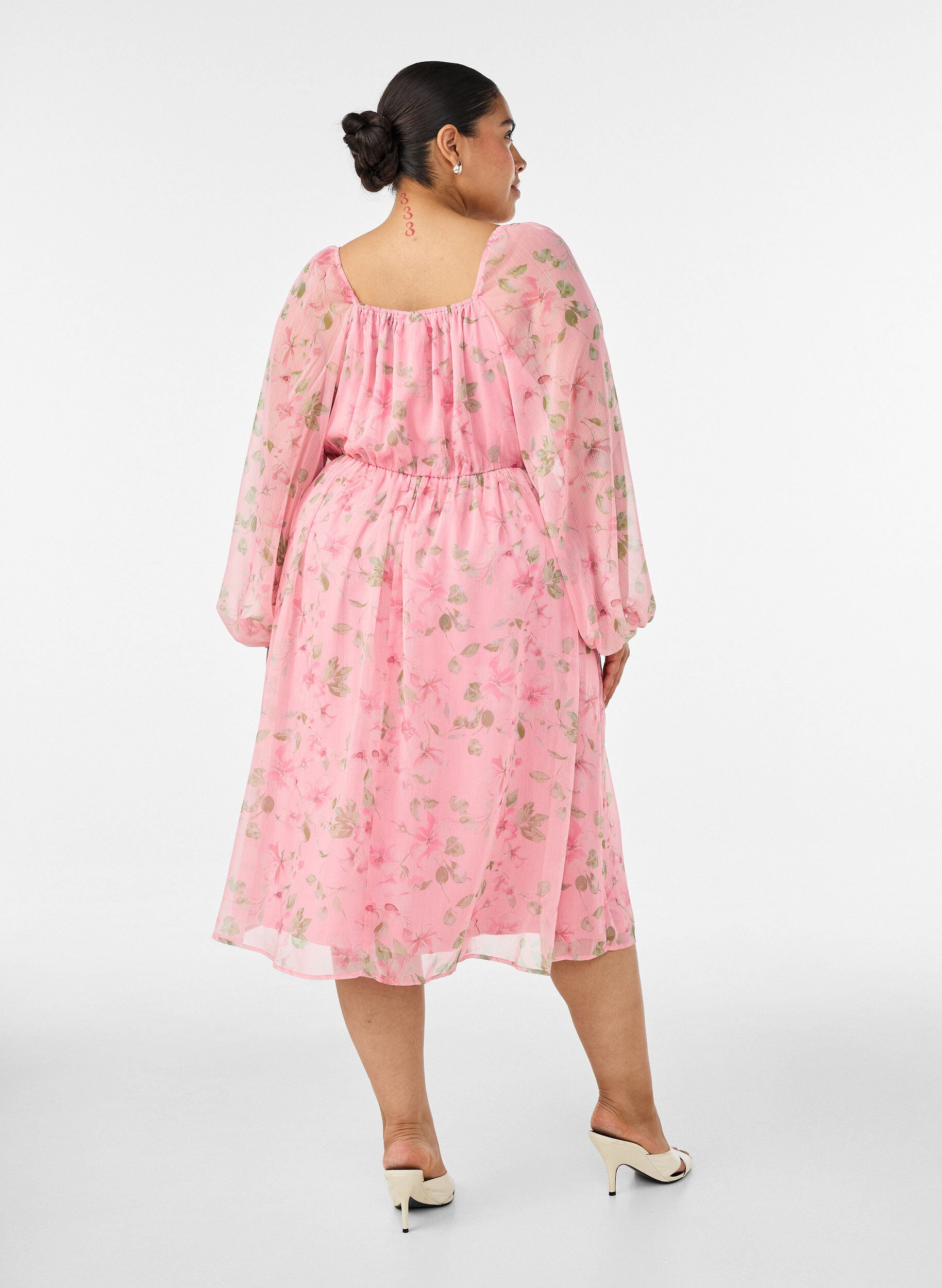 ZizziFestkjole i chiffon med lange &aelig;rmer, Lyser&oslash;d, Model image number 1