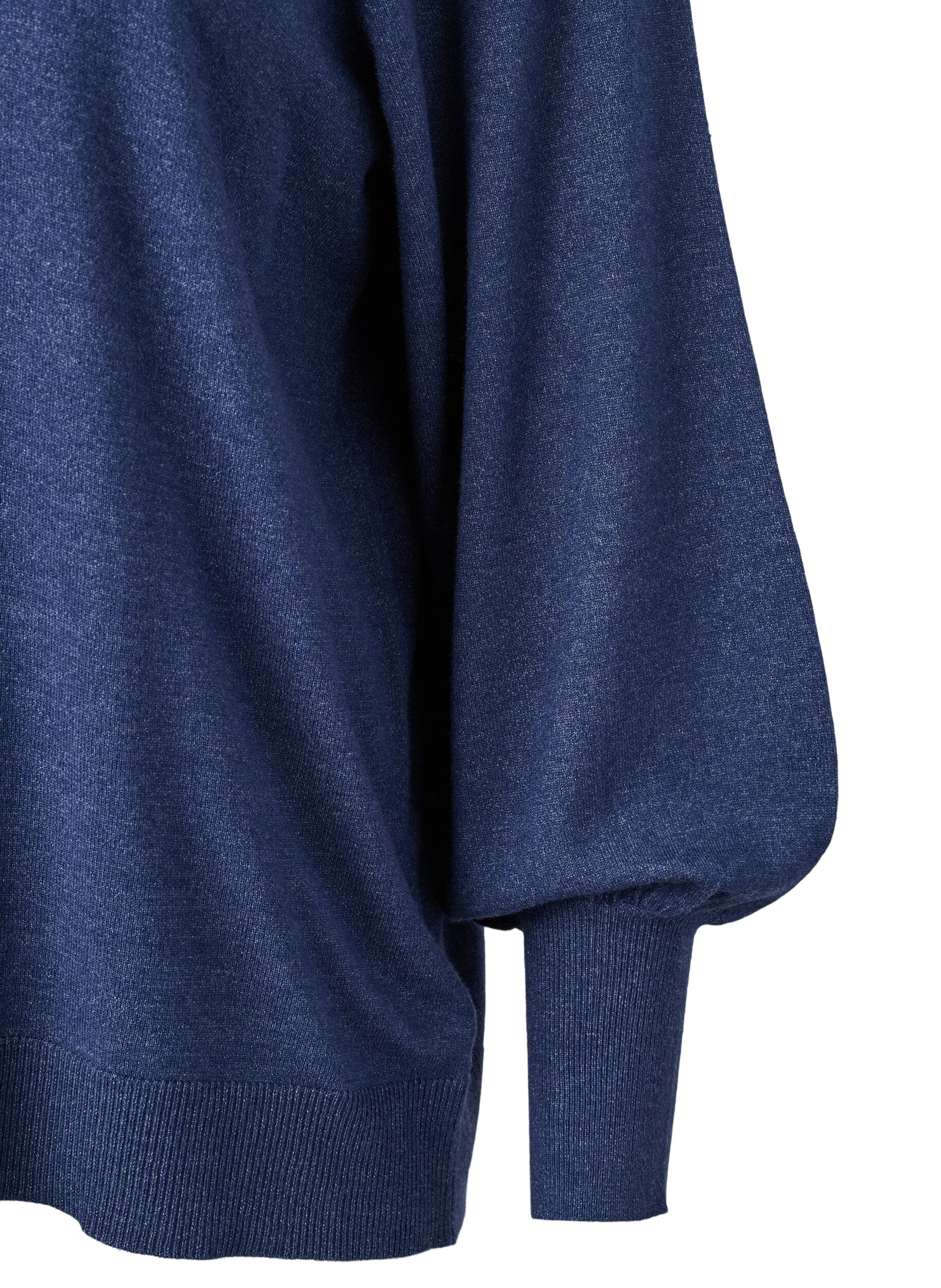 Zizzi Strikbluse med ballon&aelig;rmer , Dress Blues Mel., Packshot image number 2
