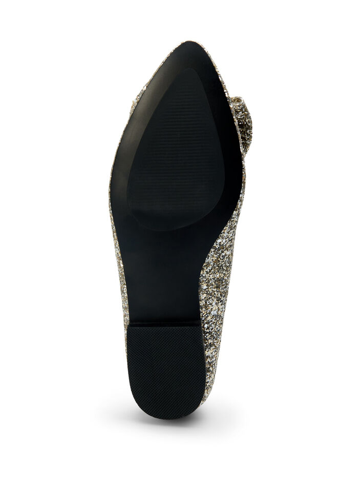 Wide fit - Glitter ballerina med sløjfe, Gold Glitter, Packshot image number 4