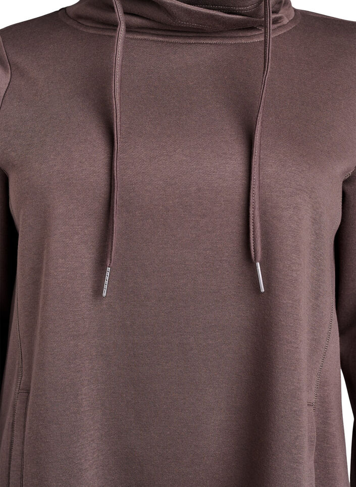 Kort sweatkjole med h&oslash;j krave og lommer, Brun, Packshot image number 2