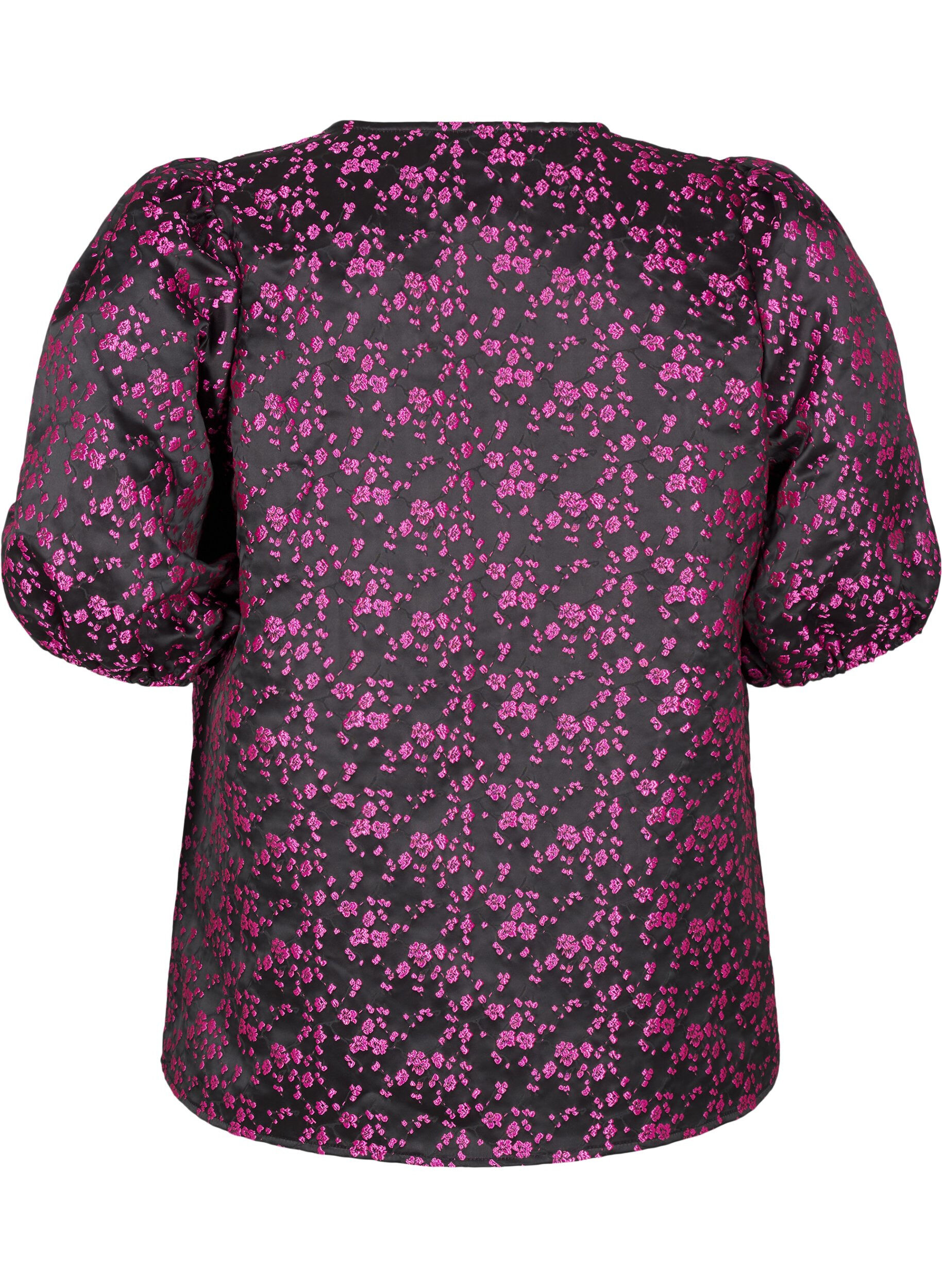 Zizzi Skjortebluse med 1/2 &aelig;rmer og broderede blomster, Sort, Packshot image number 1