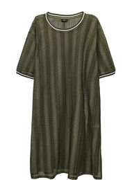 Midikjole med hulmønster og korte ærmer, Grøn