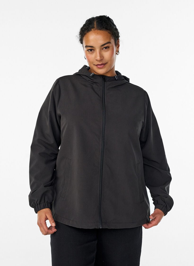 Let jakke med h&aelig;tte og lynl&aring;s, Sort, Model image number 0
