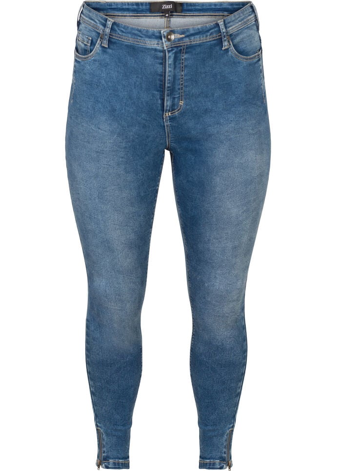 Cropped Amy jeans med lynlåsdetalje, Blå, Packshot image number 0