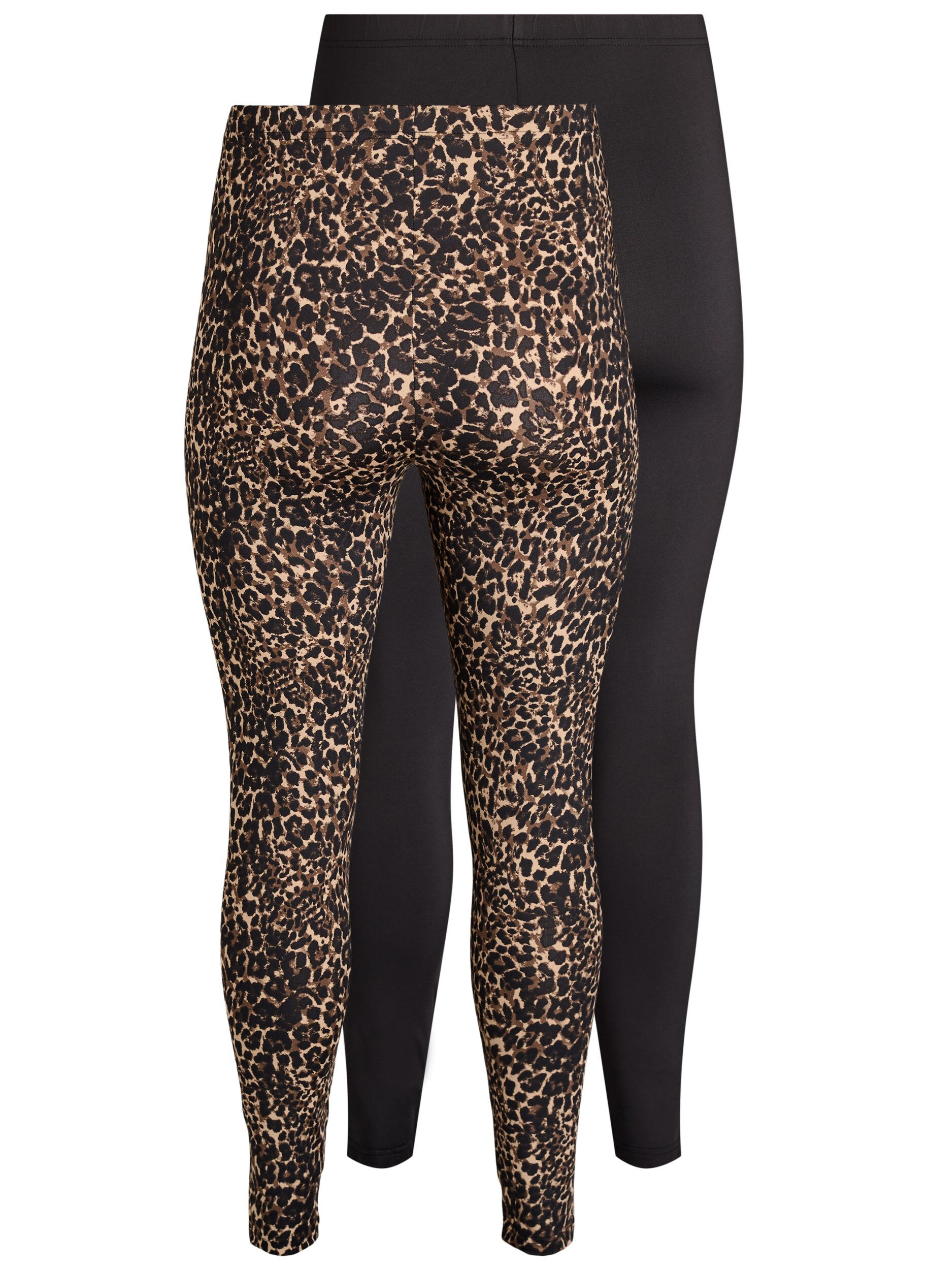 Zizzi 2-pak lange leggings med regul&aelig;r talje, Sort, Packshot image number 1