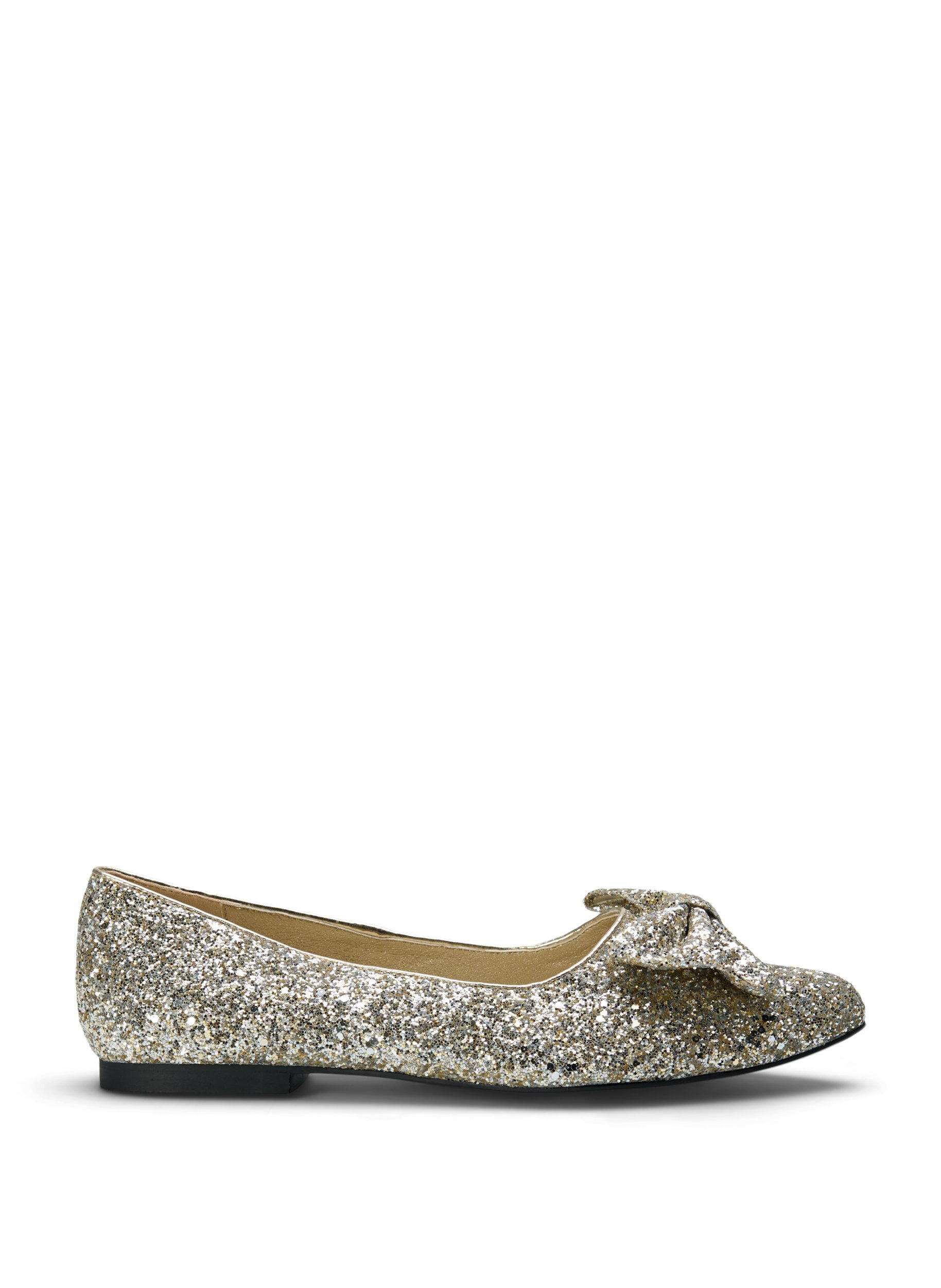 Zizzi Wide fit - Glitter ballerina med sl&oslash;jfe, Gold Glitter, Packshot image number 0