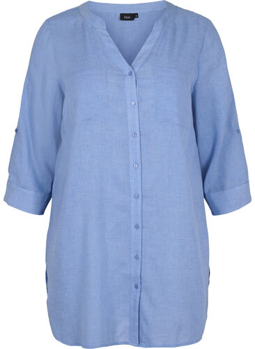 Lang skjorte med 3/4 ærmer og v-udskæring, Ultramarine, Packshot image number 0