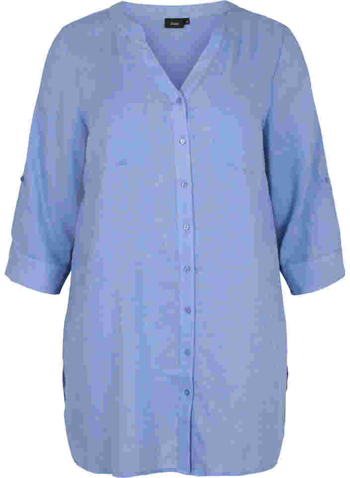 Lang skjorte med 3/4 ærmer og v-udskæring, Ultramarine